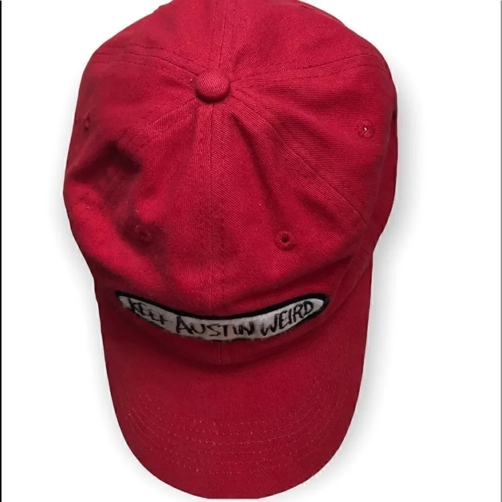 Port Authority red Keep Austin Weird adjustable cap. EUC